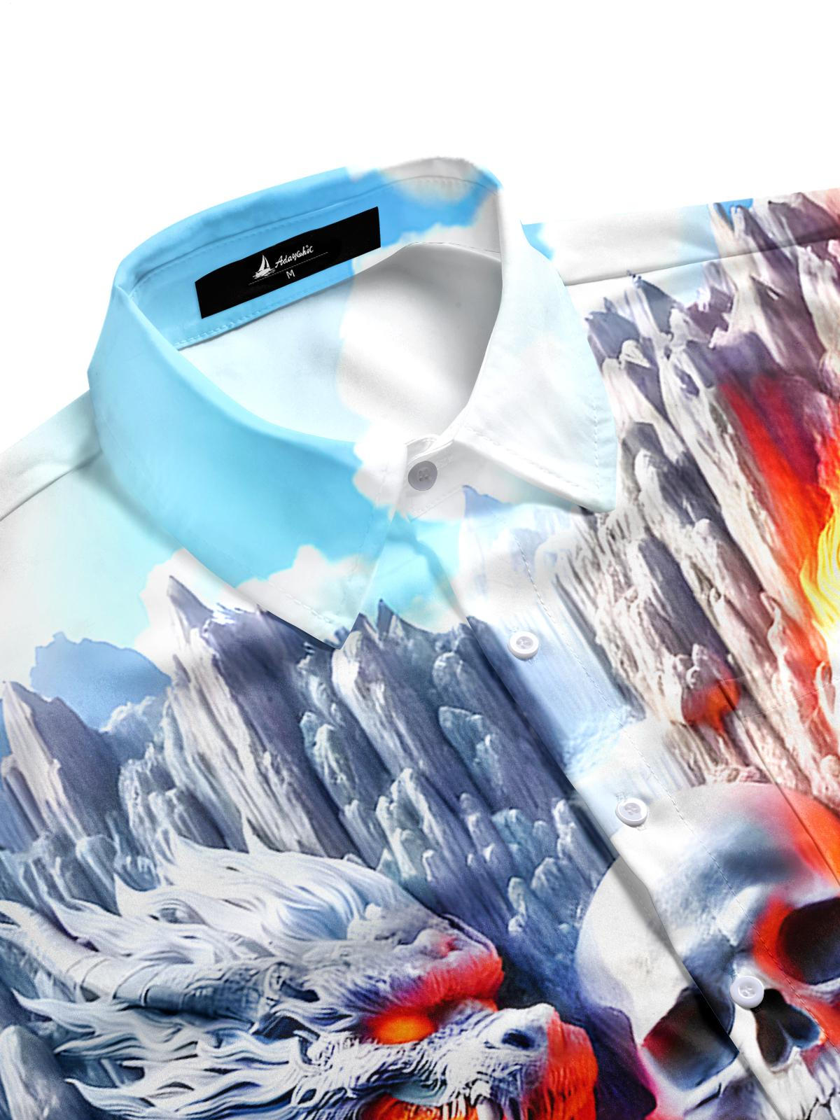 Skull Dragon Mountain Men's Pocket Short Sleeve Shirts