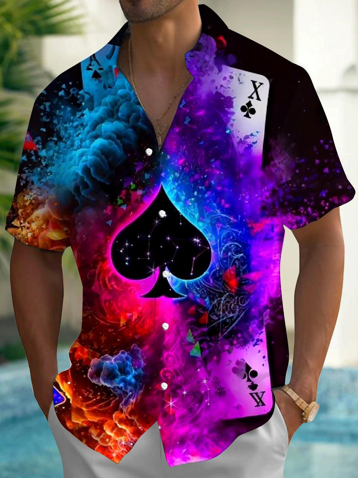 Poker Print Men's Pocket Short Sleeve Shirts