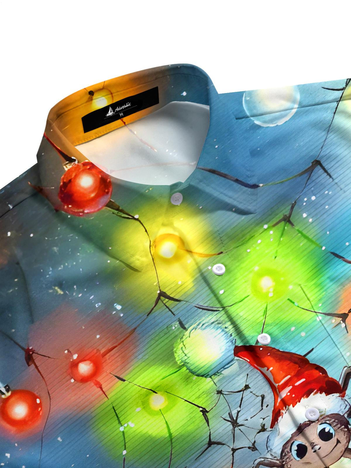 Fun Christmas Lights Spider Xmas Men's Pocket Short Sleeve Shirts