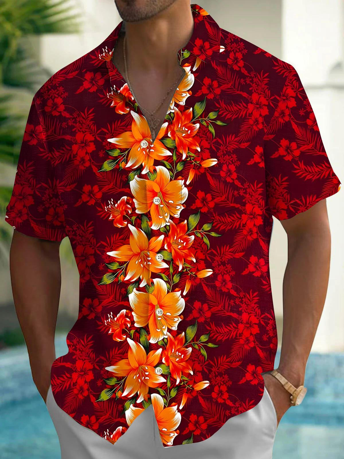 Floral Men's Pocket Short Sleeve Shirts