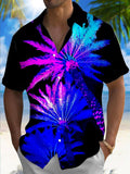 Gradient Coconut Tree Men's Pocket Short Sleeve Shirts