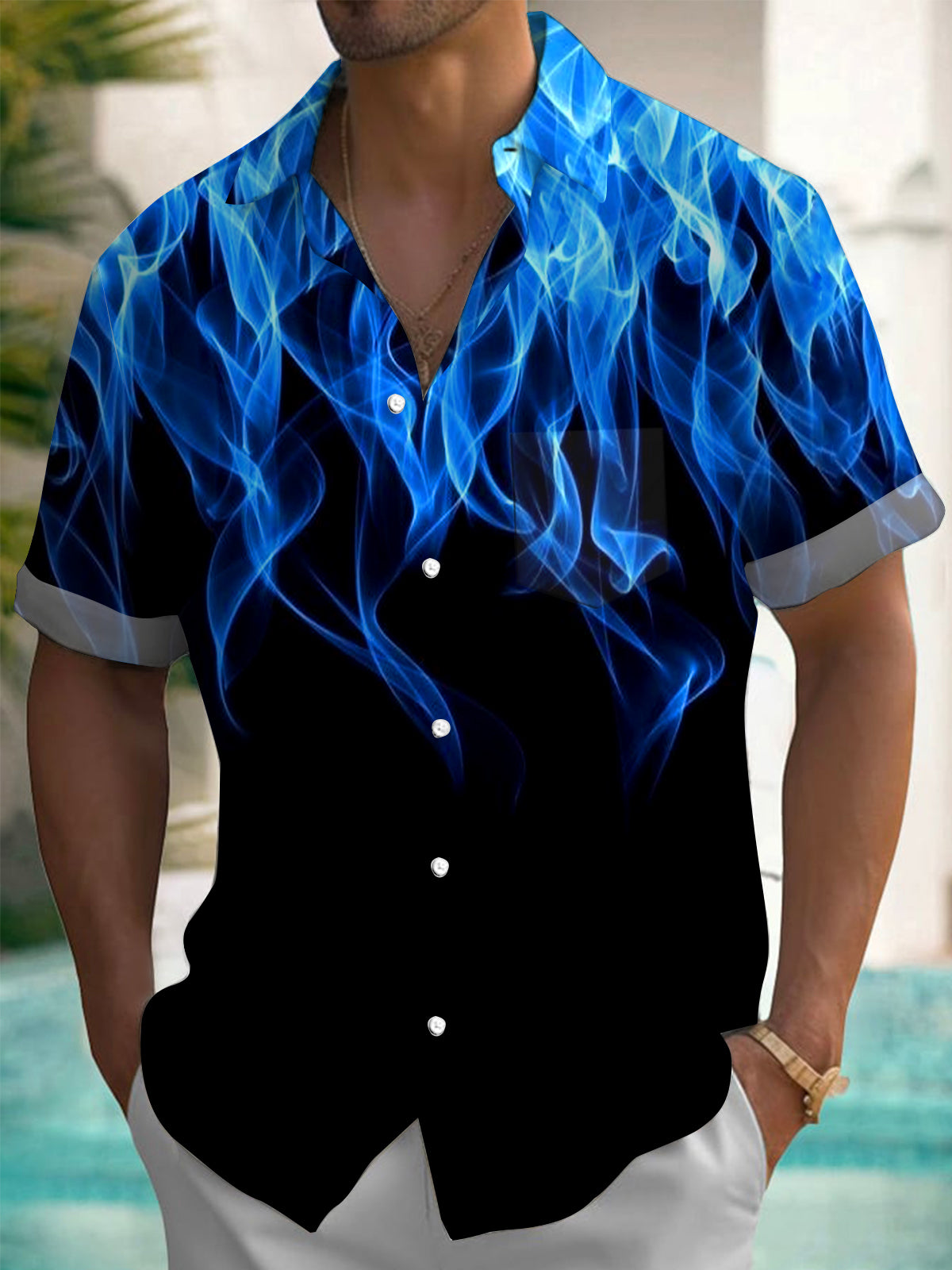 Flame Short Sleeve Men's Shirts With Pocket