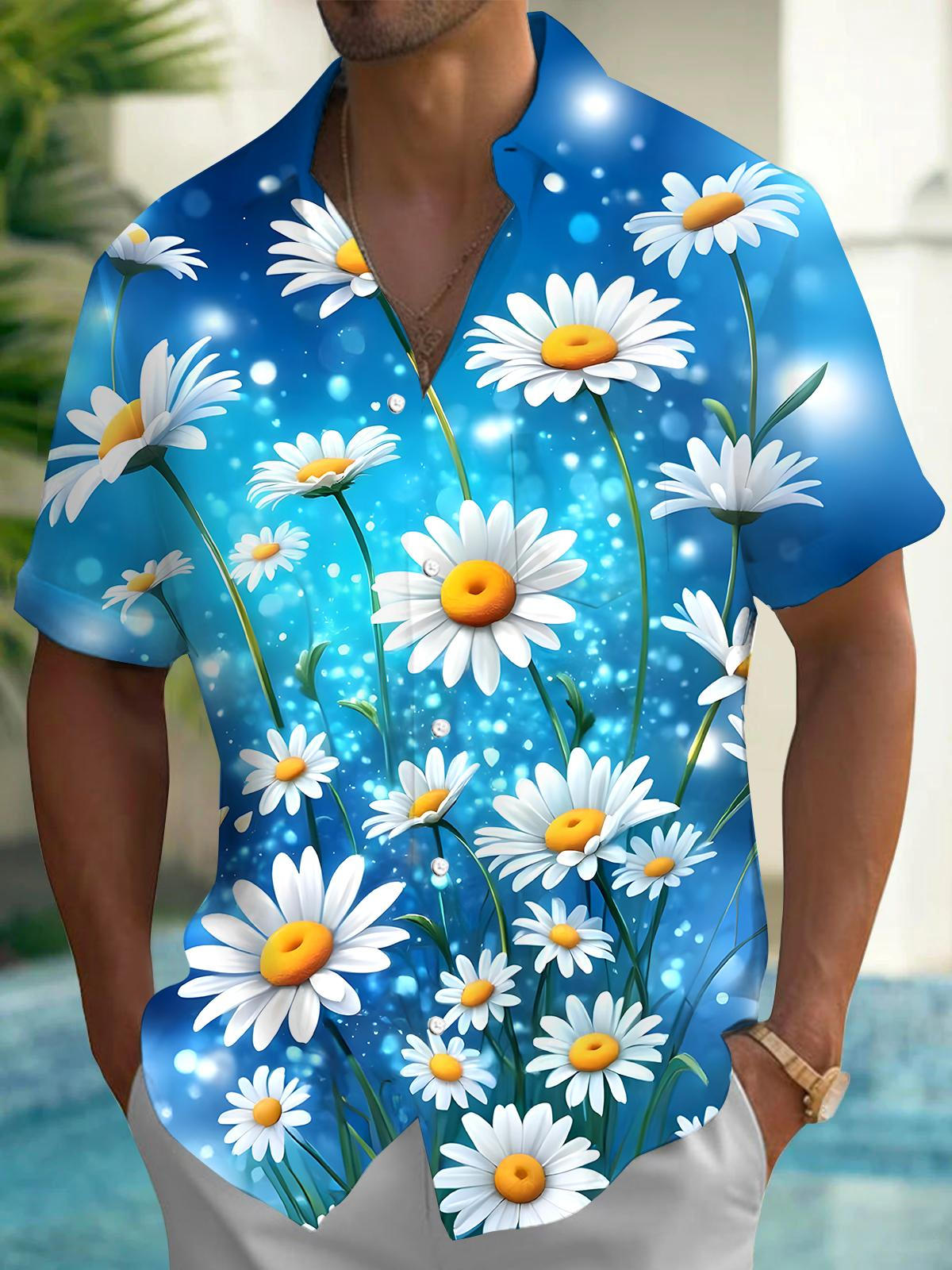 Hawaiian Floral Men's Pocket Short Sleeve Shirts