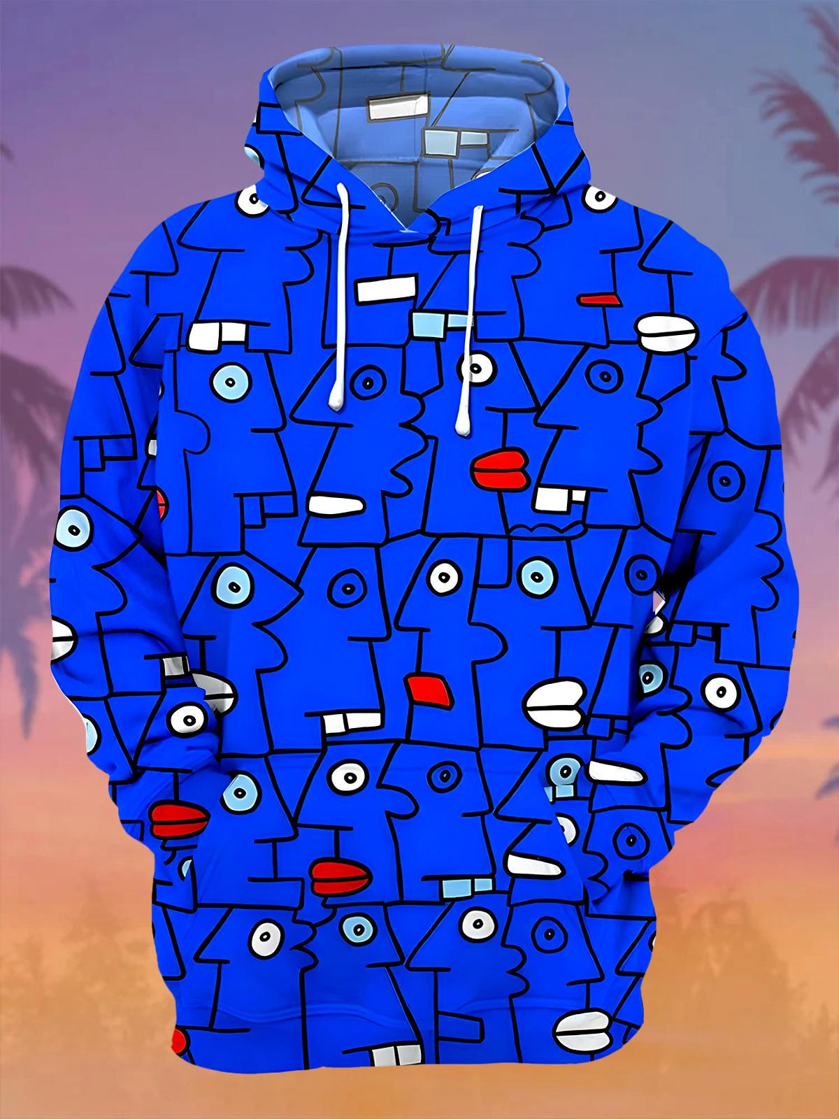 Art Face Men's Long Sleeve Printing Pocket Hooded Sweatshirt