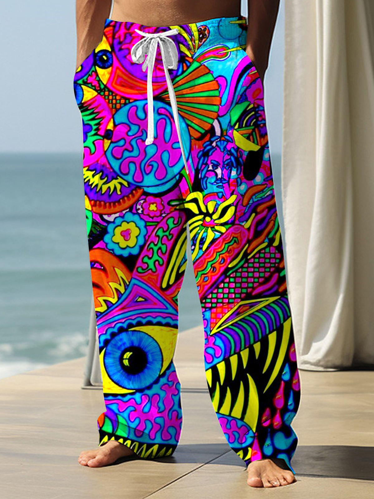 Abstract Art Print Men's Casual Elastic Waist Pants