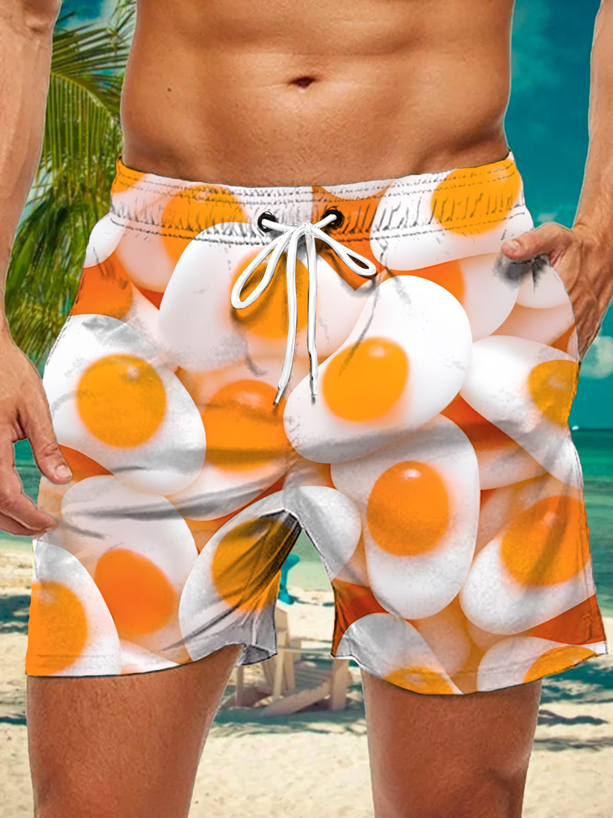 Poached Egg Print Men's Print Pocket Shorts