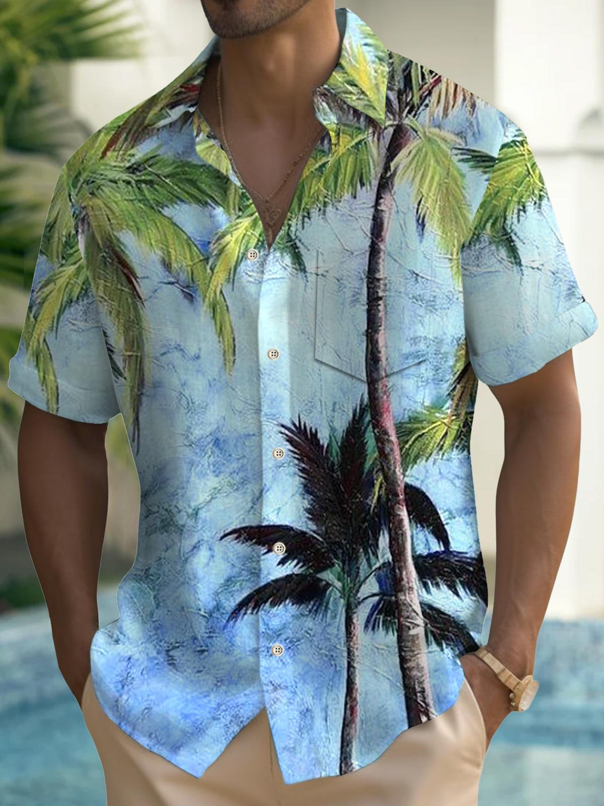 Art Hawaiian Casual Retro Short Sleeve Men's Shirts With Pocket