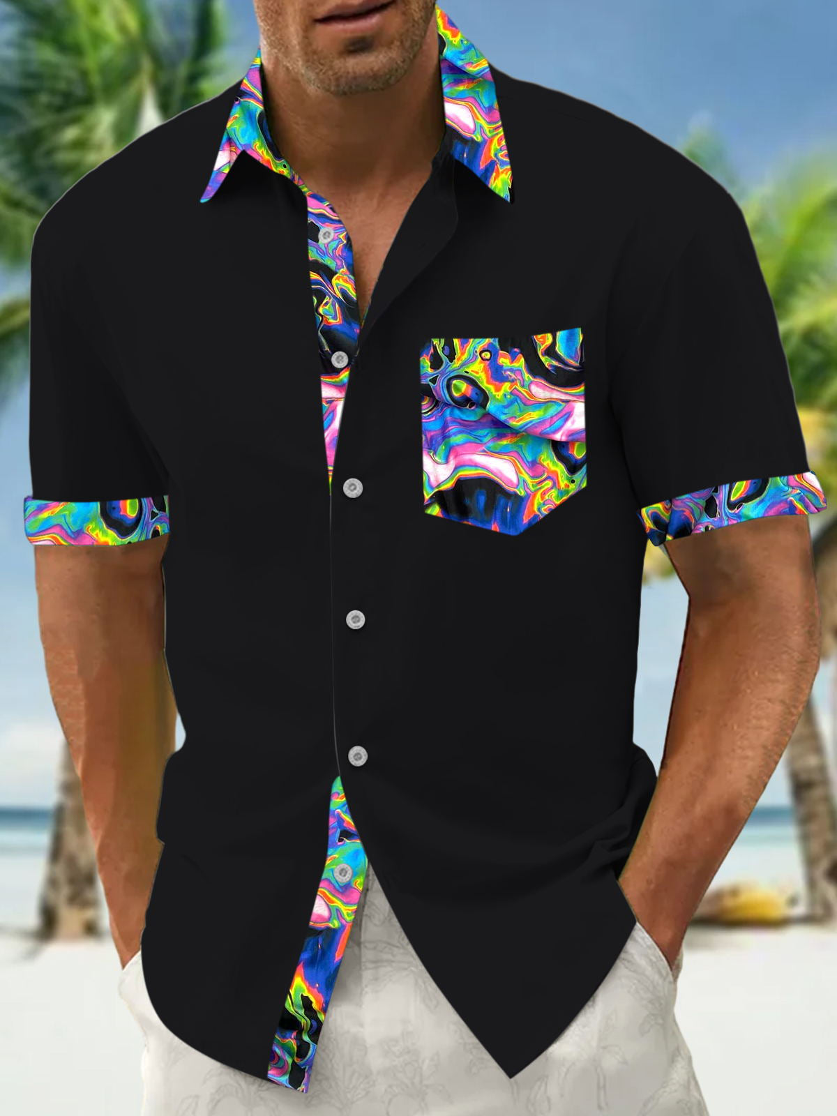 Abstract Men's Pocket Short Sleeve Shirts