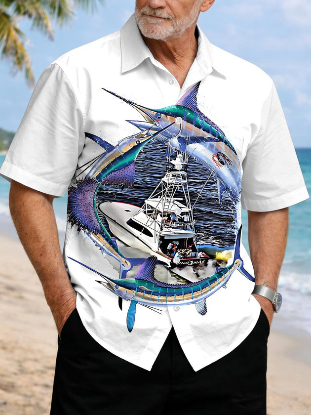 men's fish print shirt front view