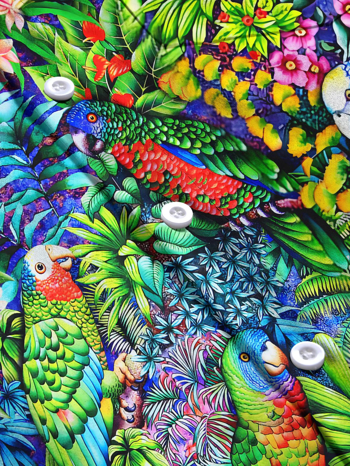 Hawaiian Parrot Print Men's Pocket Short Sleeve Shirts