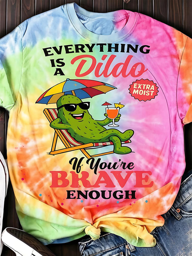 Vacation Cucumber Fun Slogan Colorful Tie Dye Women's Short Sleeve Crew Neck T-shirt
