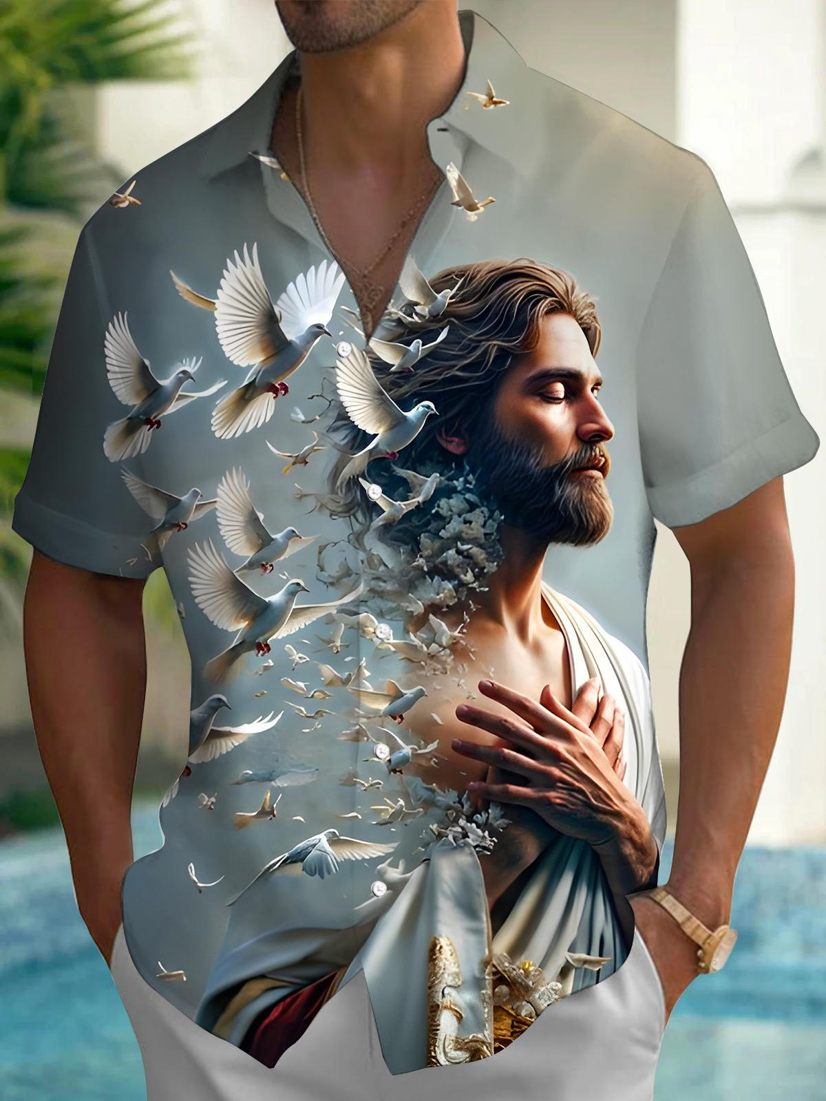 Jesus Religion Peace Dove Men's Pocket Short Sleeve Shirts