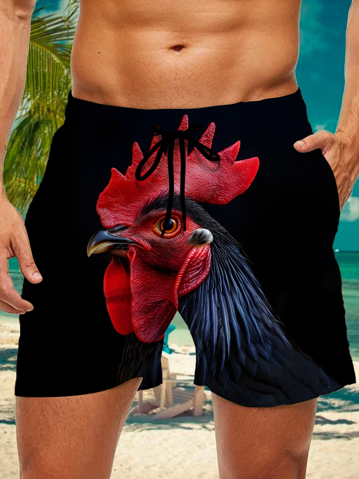 Rooster Print Men's Print Pocket Shorts