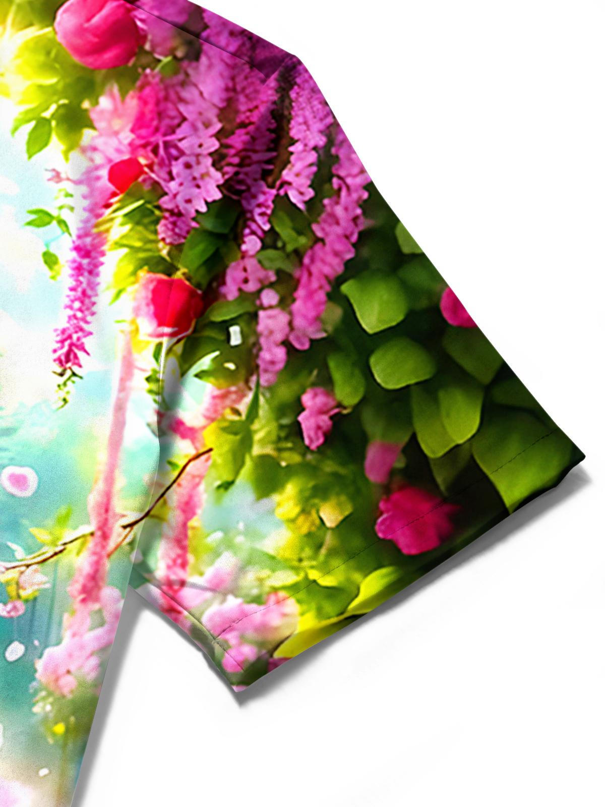 Peacock Floral Men's Pocket Short Sleeve Shirts