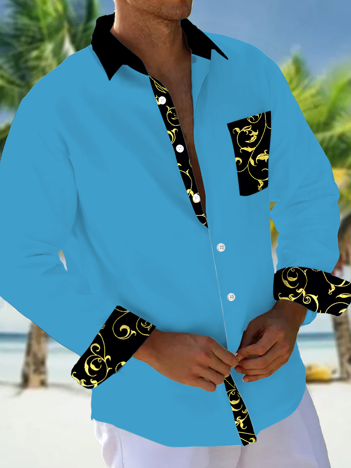 Floral Men's Pocket Long Sleeve Shirts