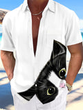 Cat Print Men's Pocket Short Sleeve Shirts