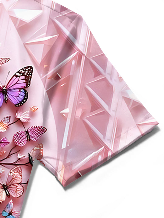 men's butterfly print shirt close-up short sleeve