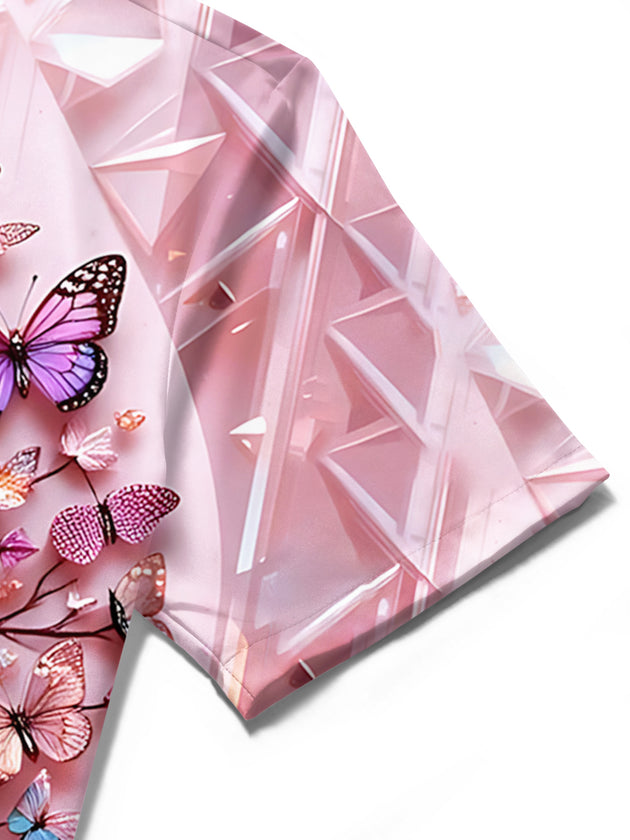men's butterfly print shirt close-up short sleeve