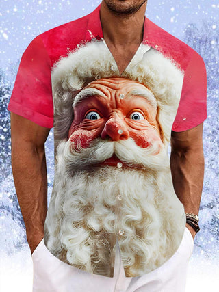Men's funny Santa Claus Christmas print short sleeve shirt front view