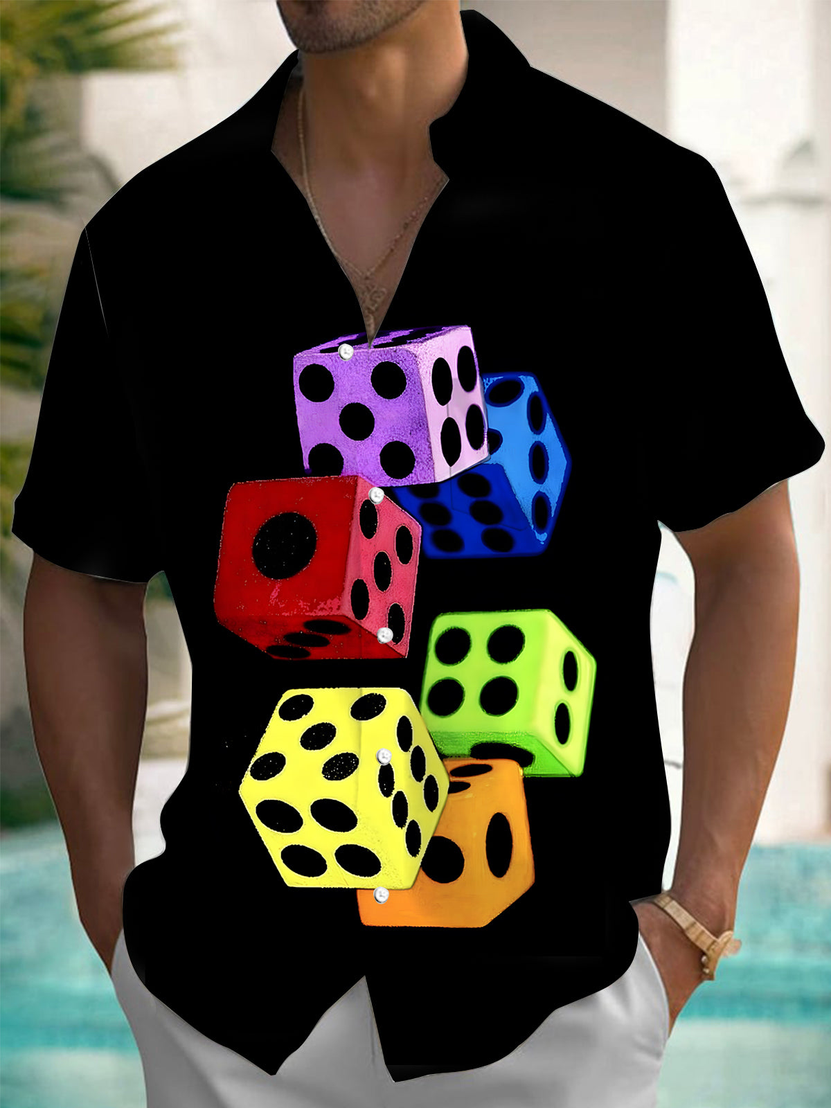 Colorful Dice Men's Pocket Short Sleeve Shirts