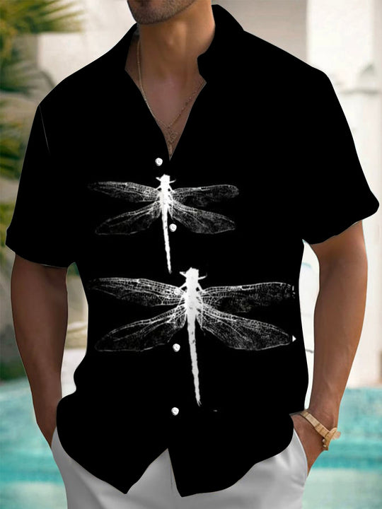 Men's dragon print short sleeve shirt front view