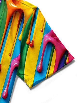 men's tie dye short sleeve shirt close-up detail view