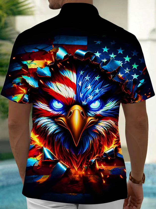 Men's dark eagle flag burst print short sleeve shirt back view
