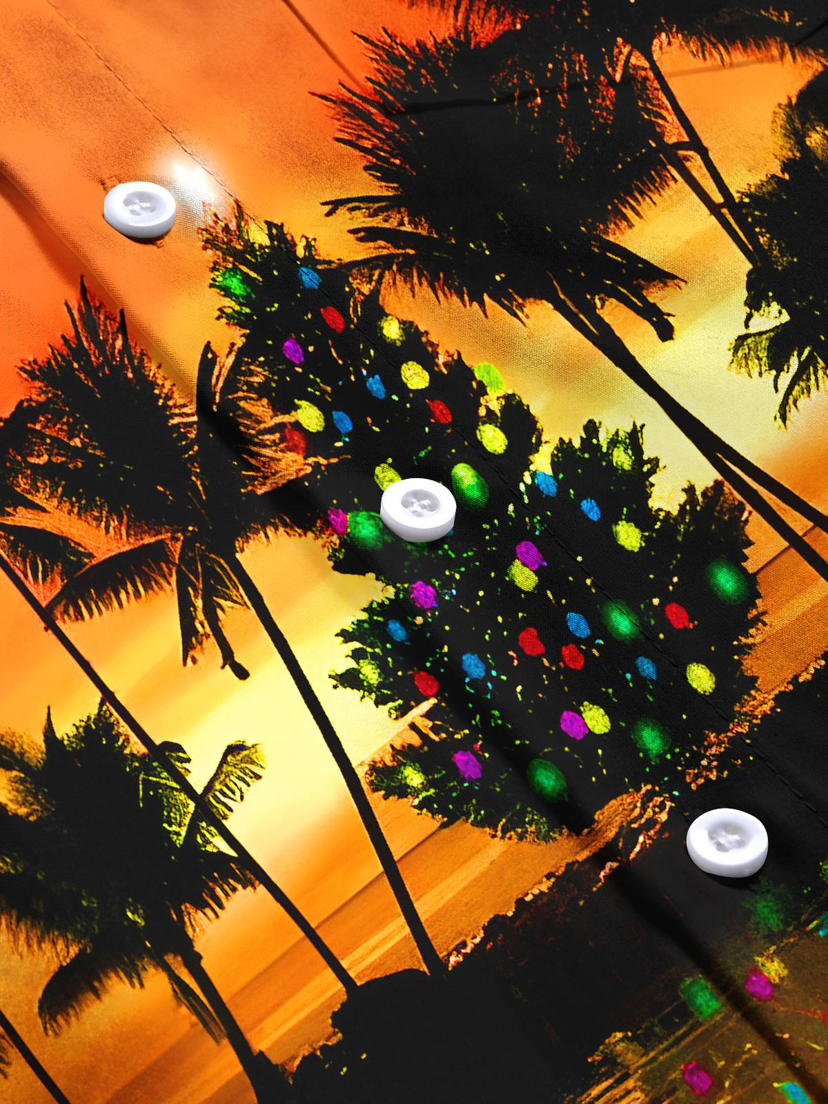 Sunset Coconut Tree Christmas Tree Xmas Men's Pocket Short Sleeve Shirts