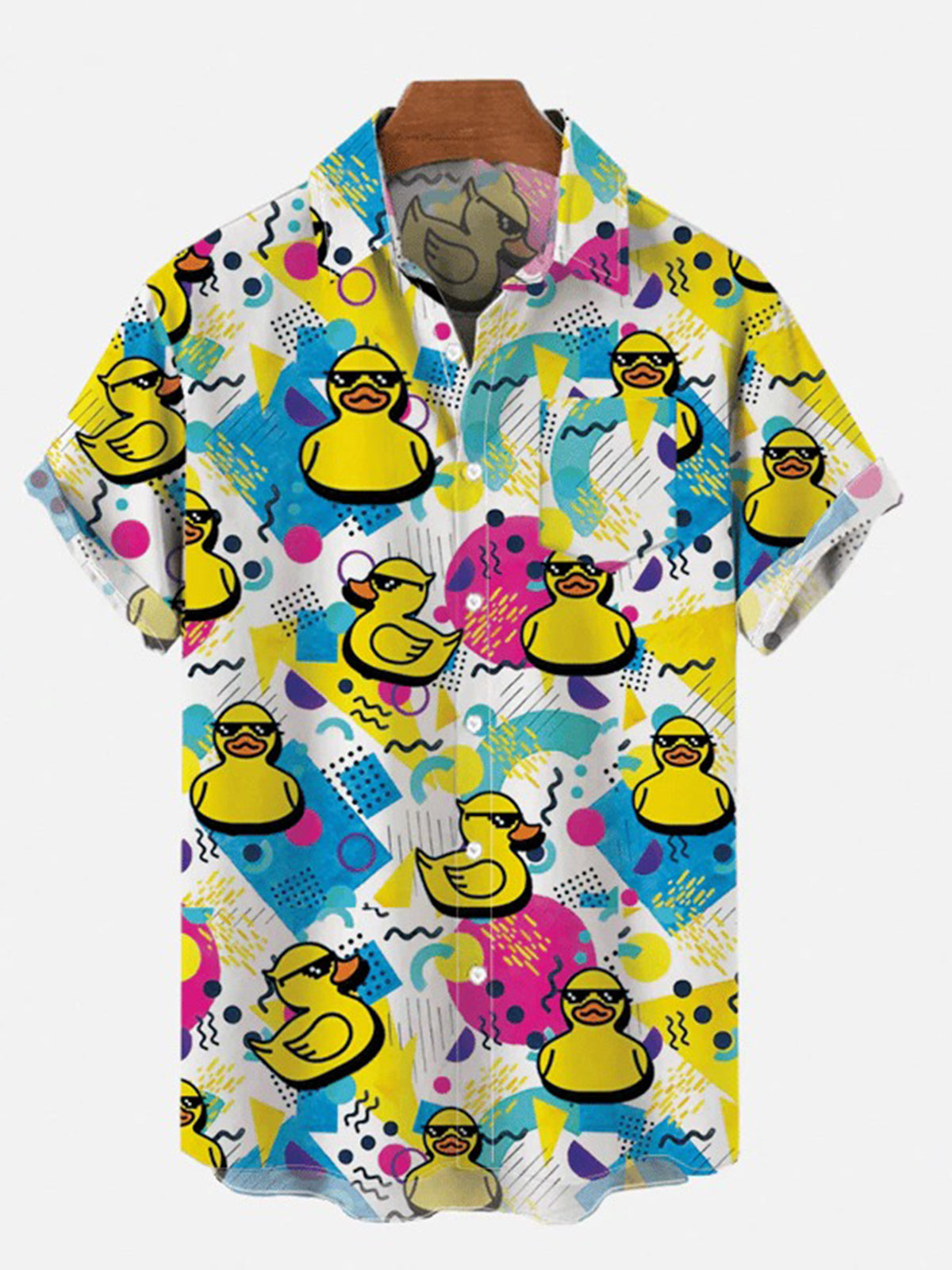 Yellow Duck Print Men's Pocket Short Sleeve Shirts