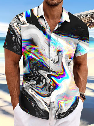 Men's abstract tie dye short sleeve shirt front view