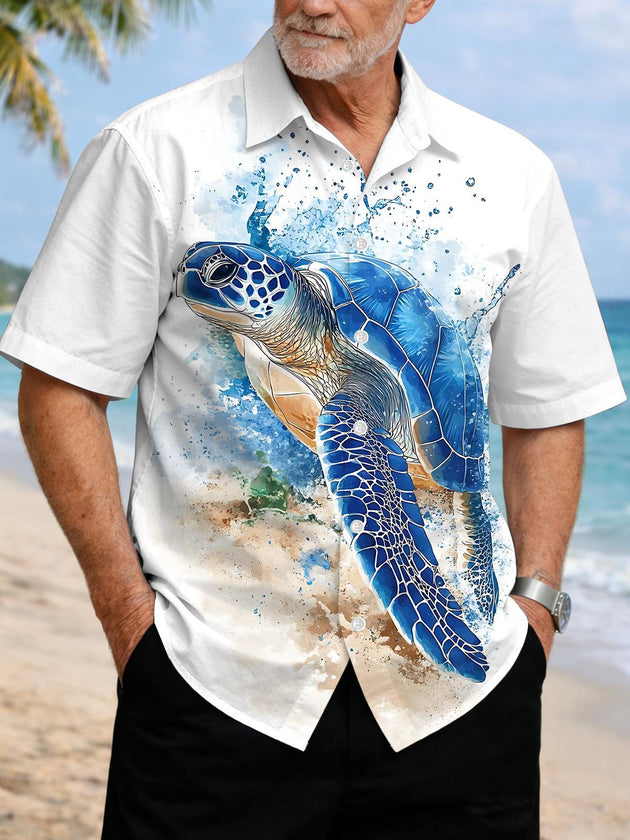 Turtle Print Men's Pocket Short Sleeve Shirts