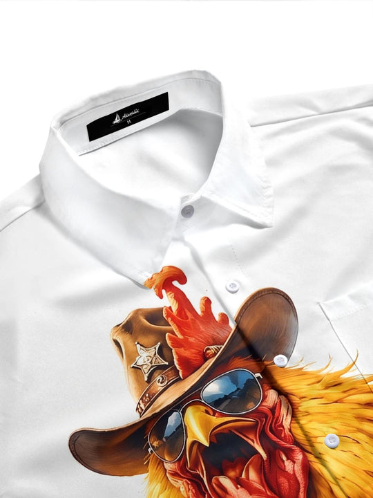 Fun Western Cowboy Rooster Men's Pocket Short Sleeve Shirts