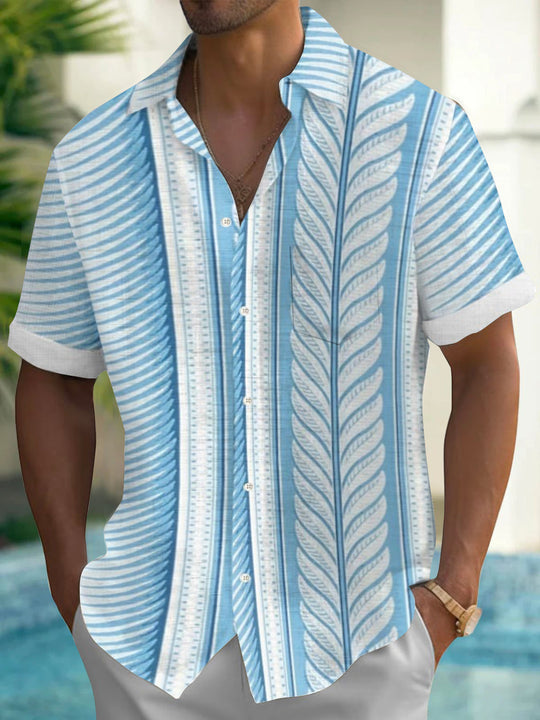 Men's geometry leaf Hawaiian print short sleeve shirt front view tropical beach vacation