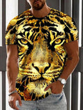 Animal Tiger Print Round Neck Short Sleeve Men's T-shirt