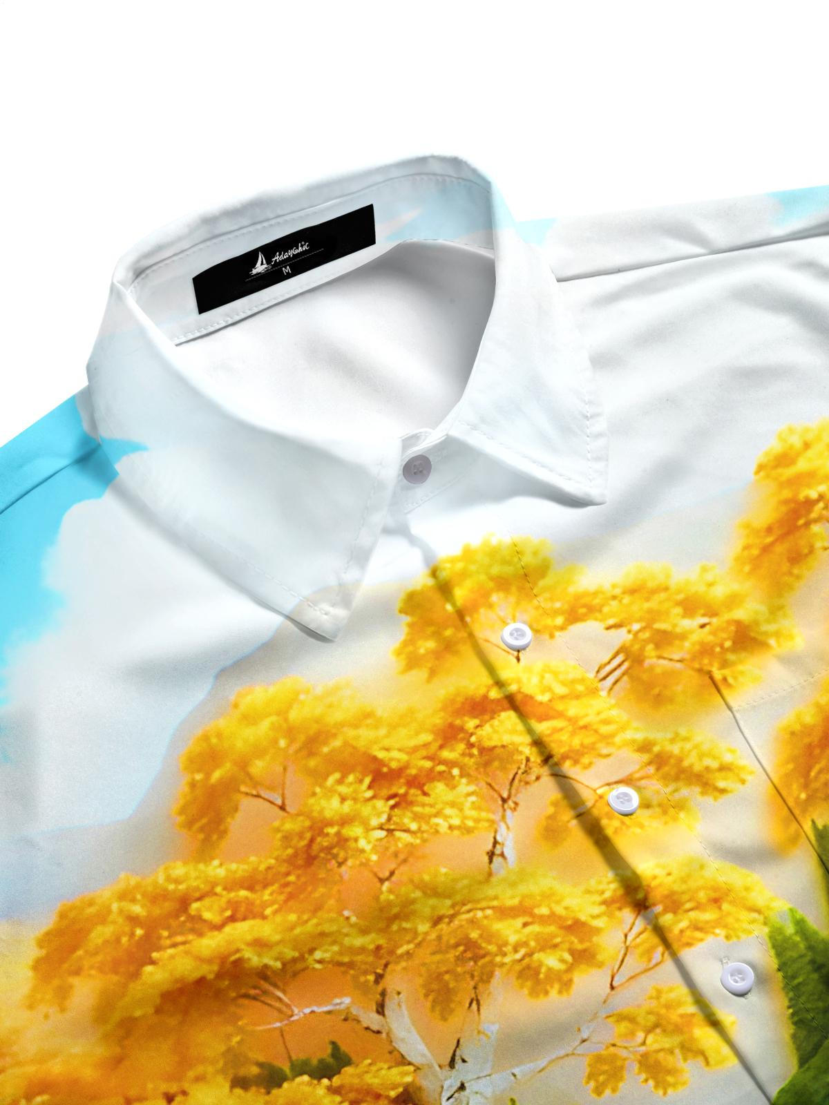 Autumn Maple Tree Waterfall Men's Pocket Short Sleeve Shirts