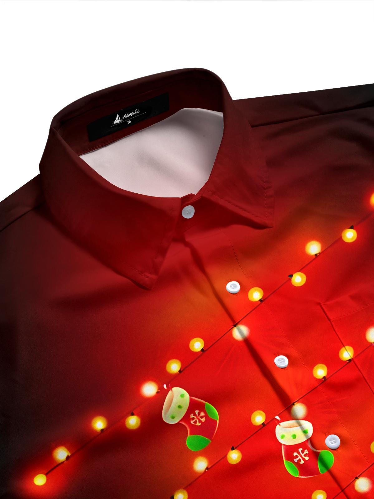 Fun Christmas Light-Up Socks Xmas Men's Pocket Long Sleeve Shirts