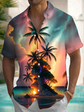 Hawaiian Coconut Tree Print Men's Pocket Short Sleeve Shirts