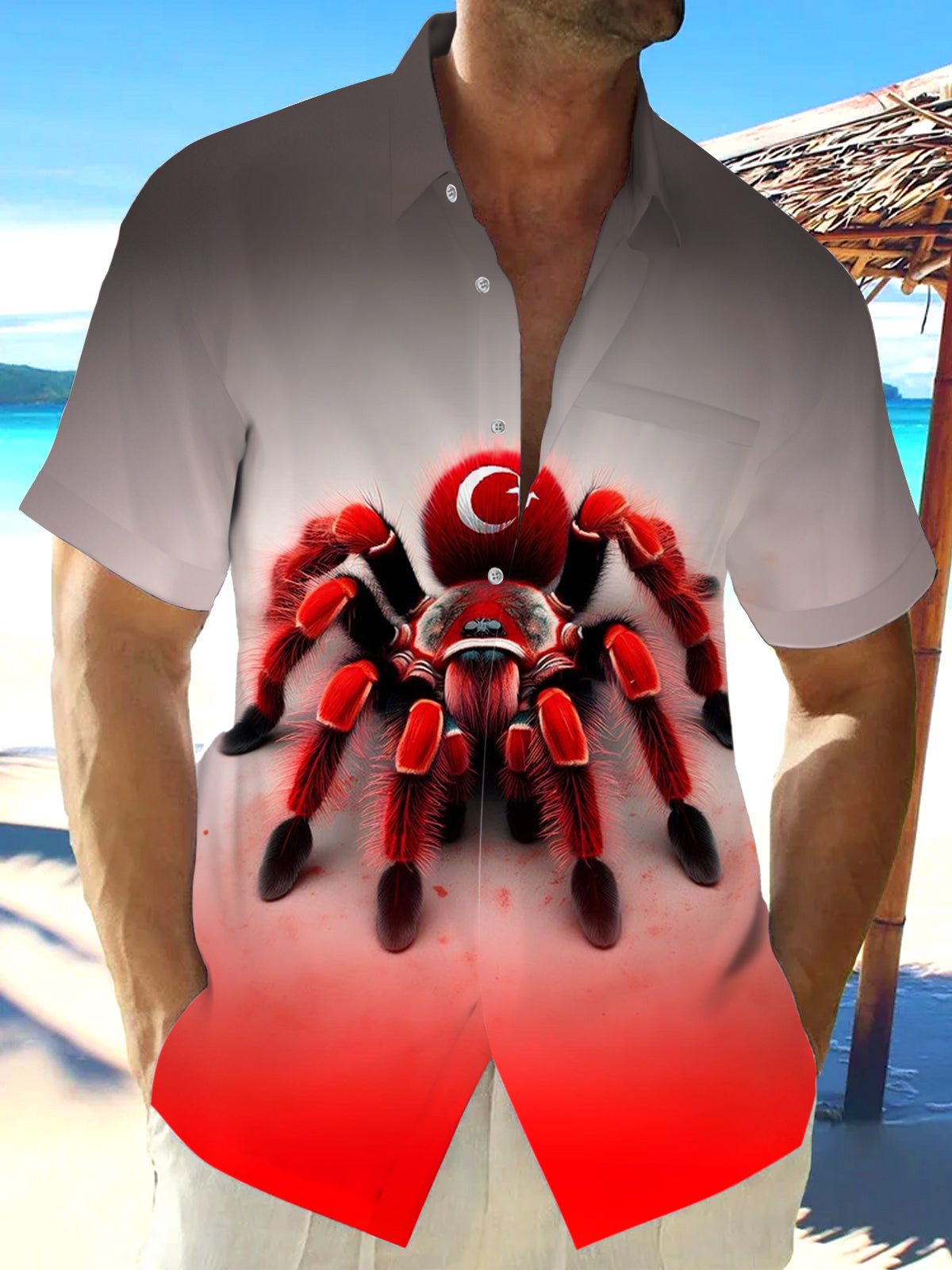 Spider Gradient Print Men's Pocket Short Sleeve Shirts