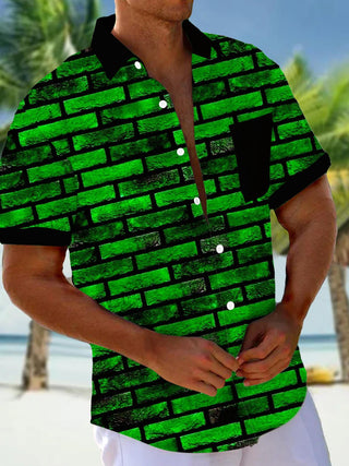 Men's Geometric Print Pocket Short Sleeve Shirt Front View