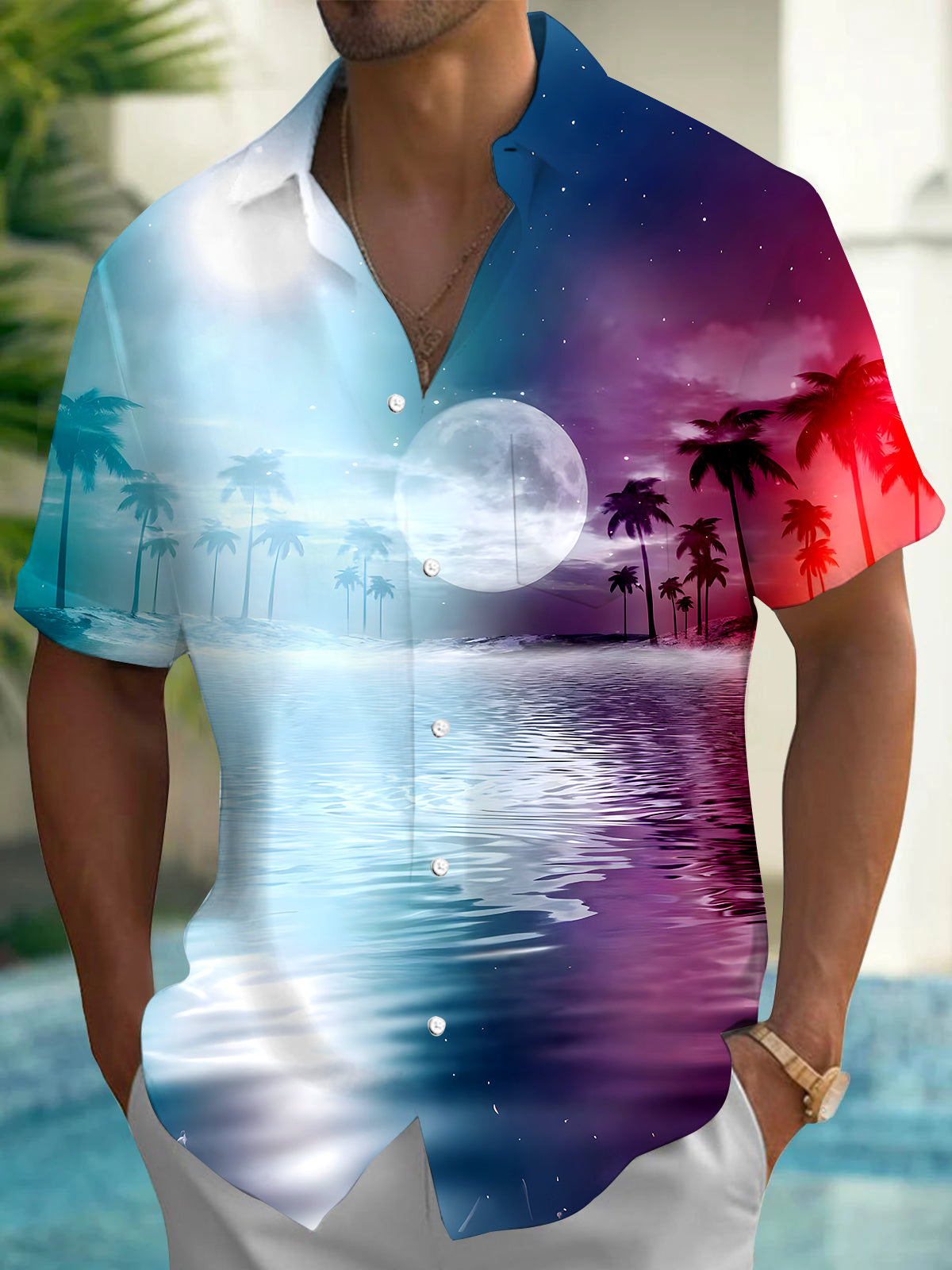 Hawaiian Coconut Tree Men's Pocket Short Sleeve Shirts