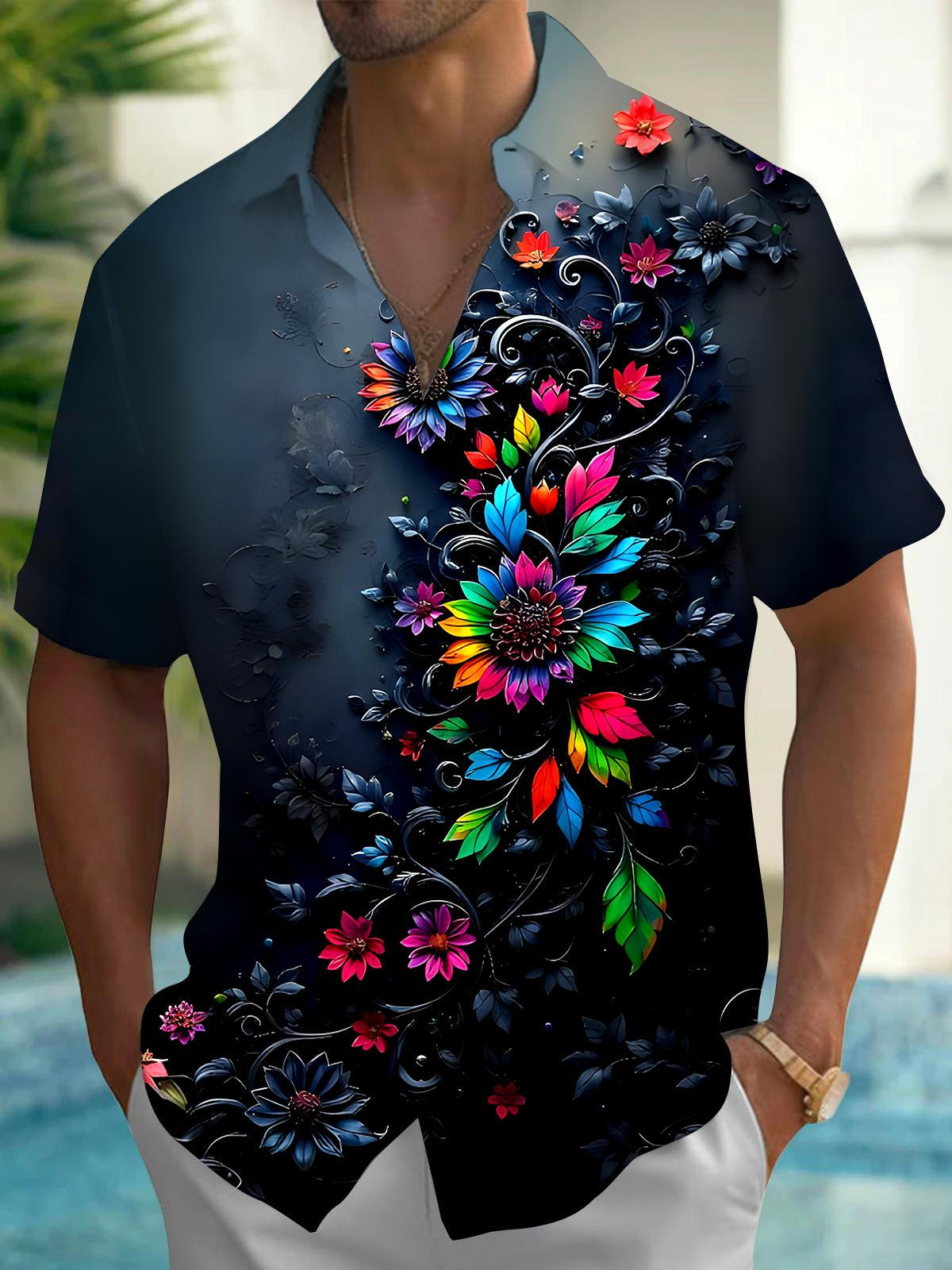 Floral Men's Pocket Short Sleeve Shirts