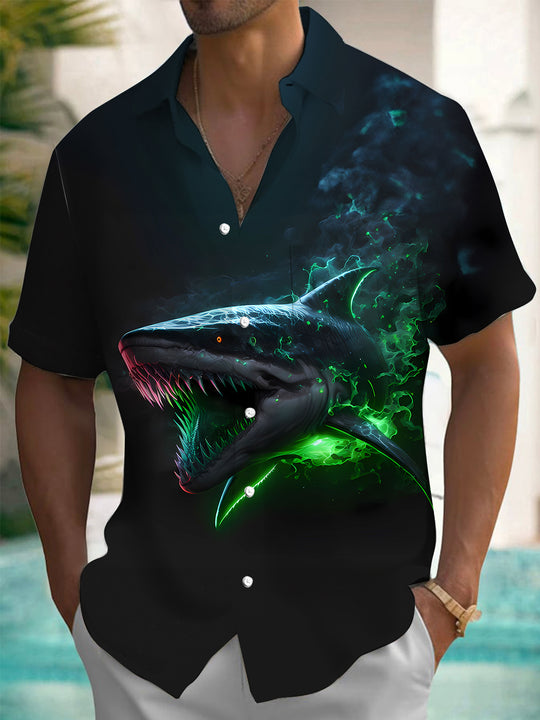 men's shark print shirt front view