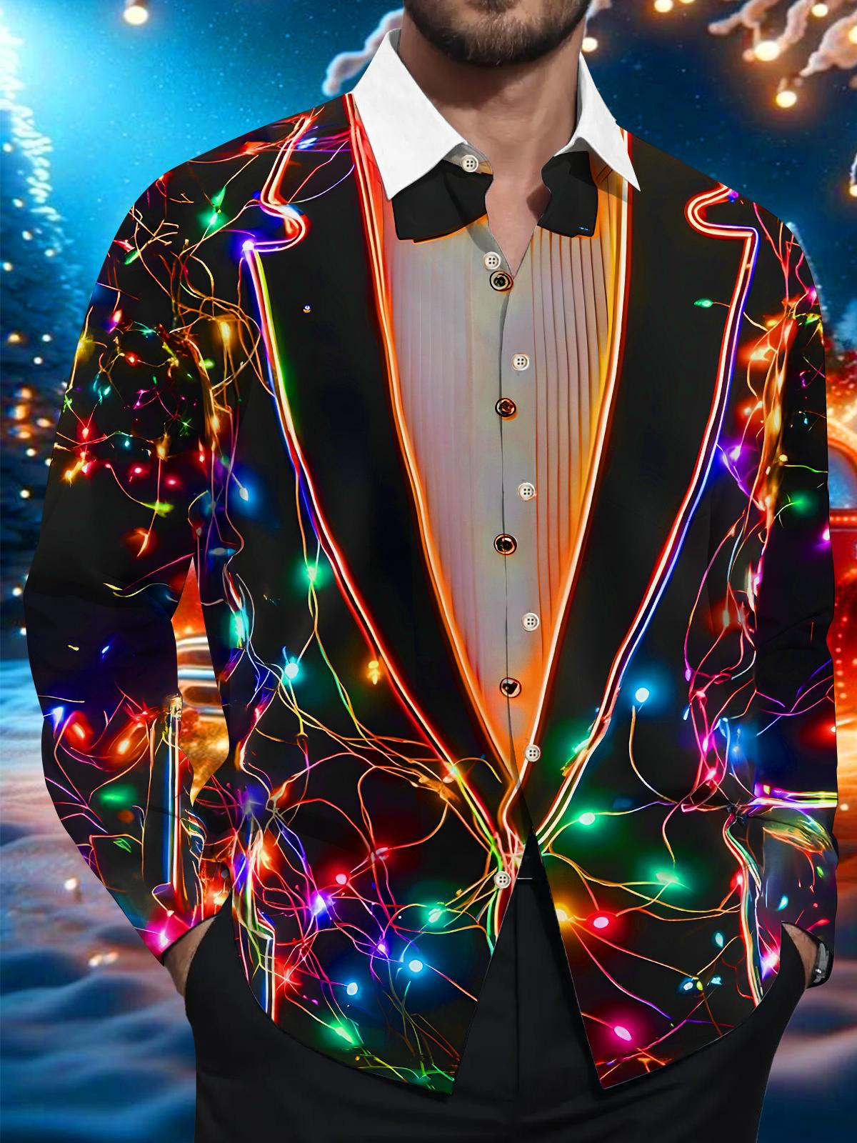 Funny Fairy Lights Gentleman's Bow Tie Xmas Men's Pocket Long Sleeve Shirts