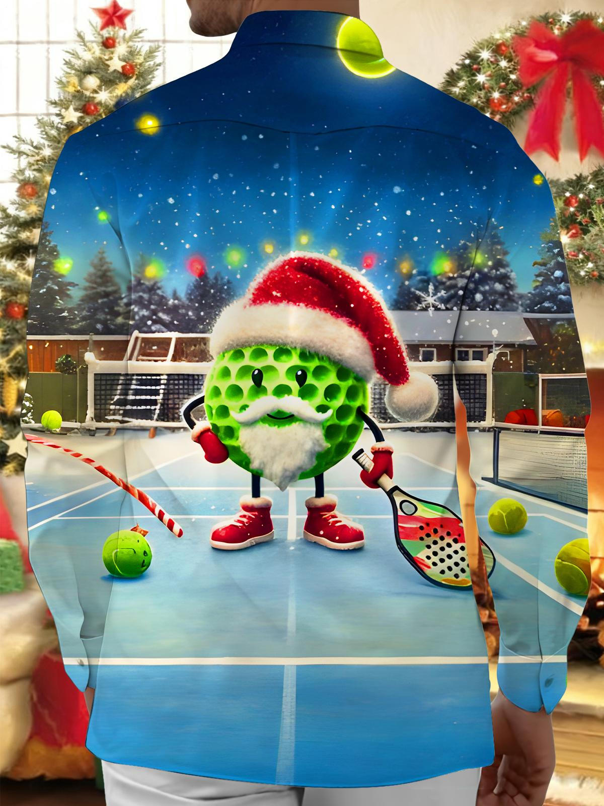 Fun Christmas Tennis Xmas Men's Pocket Long Sleeve Shirts