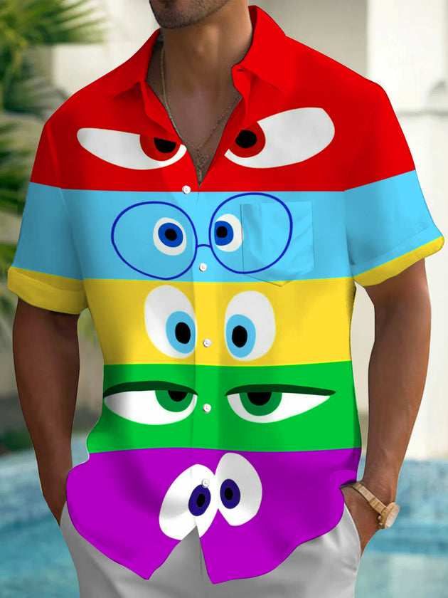 Men's Funny Eyes Pocket Short Sleeve Shirt Front View
