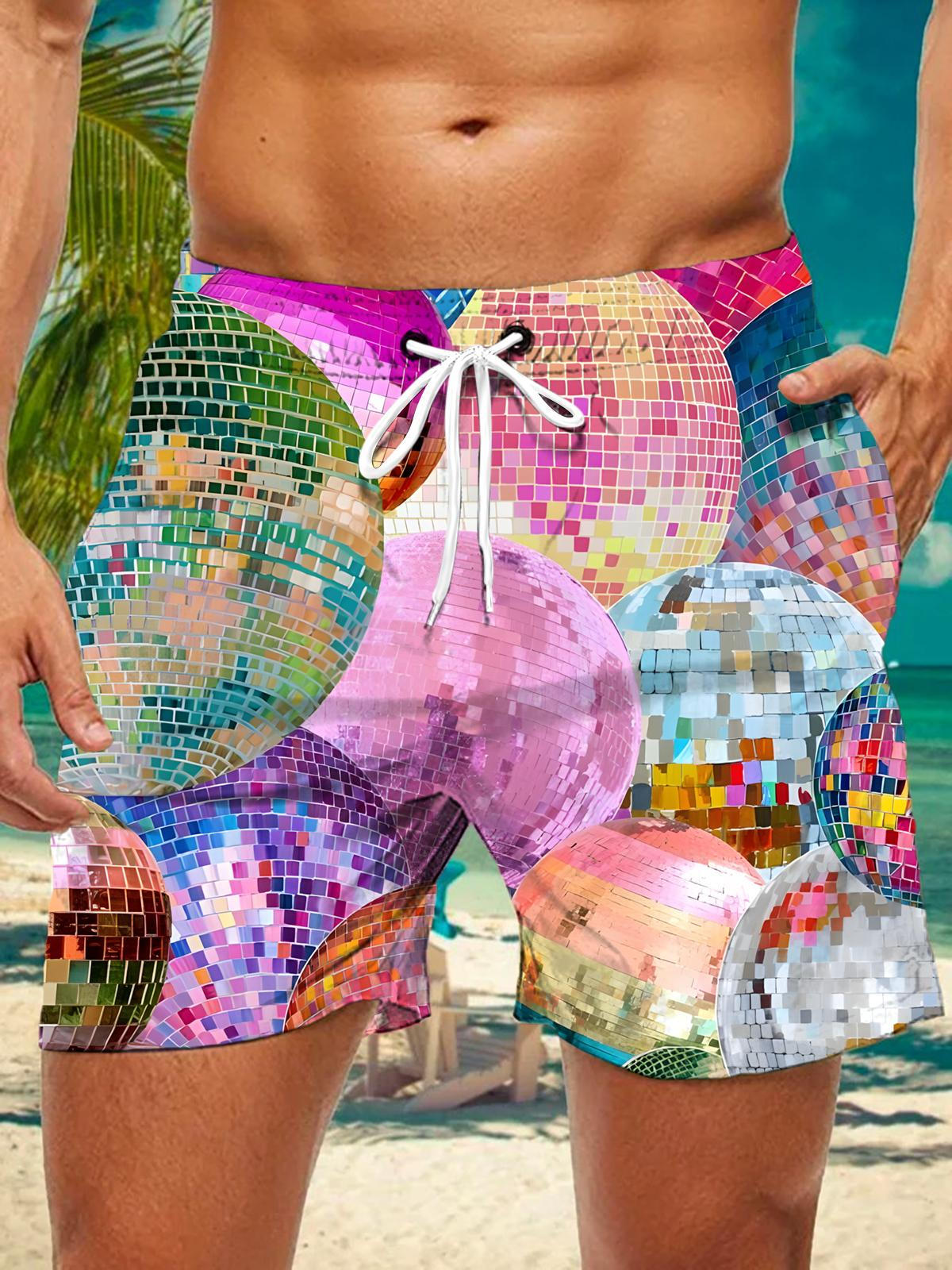 Disco Ball Print Men's Print Pocket Shorts