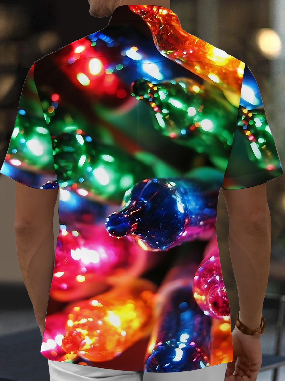 Colorful Christmas Light Print Men's Pocket Short Sleeve Shirts