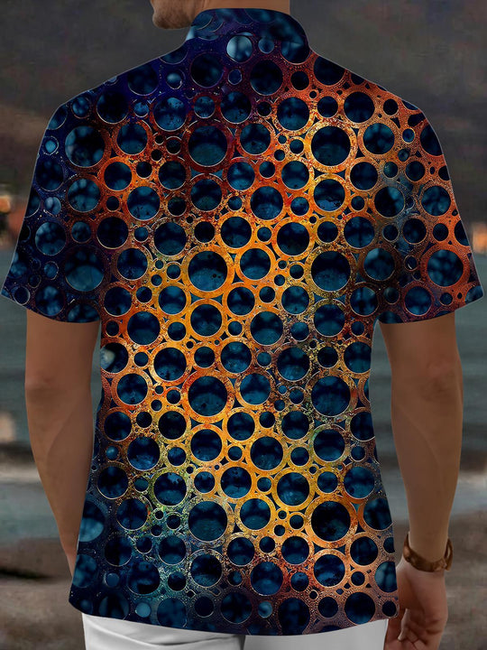 Vintage Geometry Circle Men's Pocket Short Sleeve Shirts