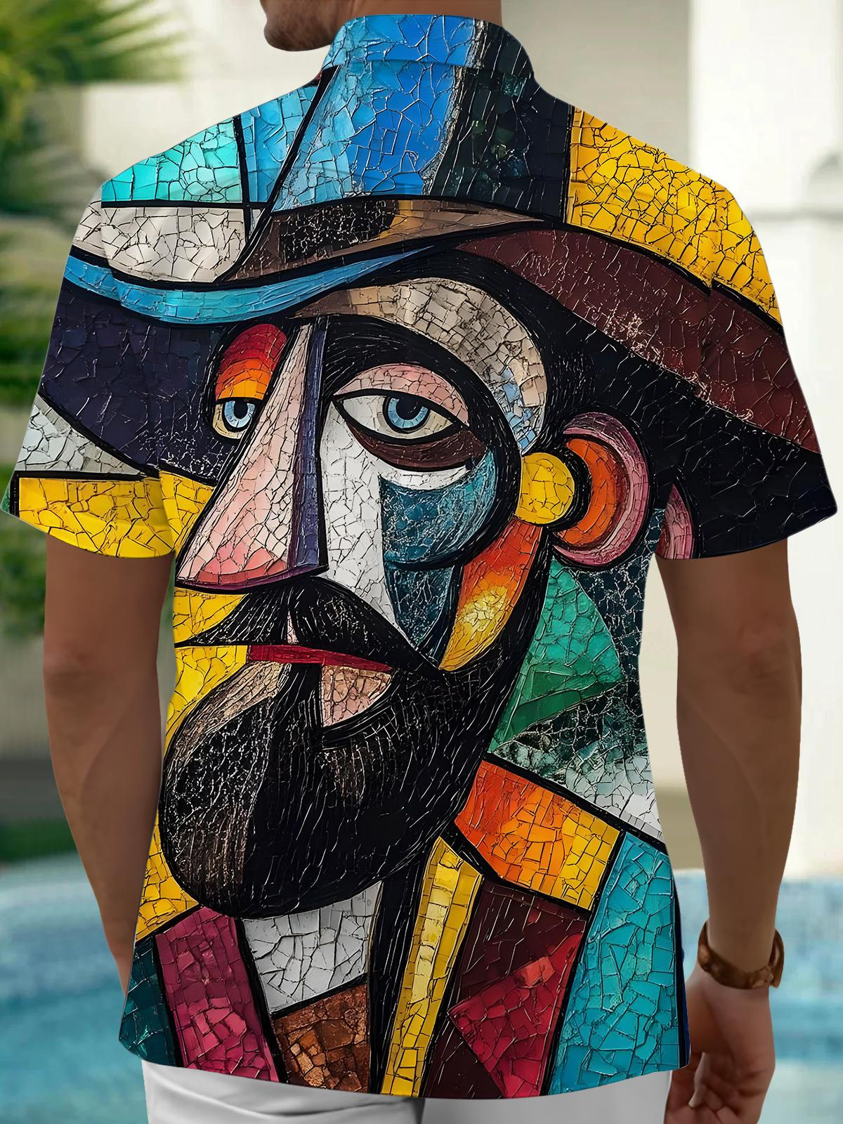 Color Block Face Men's Pocket Short Sleeve Shirts