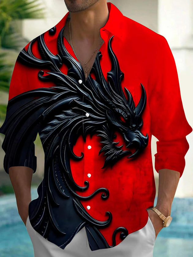 Men's dragon print long sleeve shirt front view